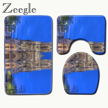 

Zeegle Notre Dame de Paris Pattern Bathroom Carpet Bath Mats Toilet Rug Shower Rugs Floor Mats Pads Toilet Seat Cover Mat