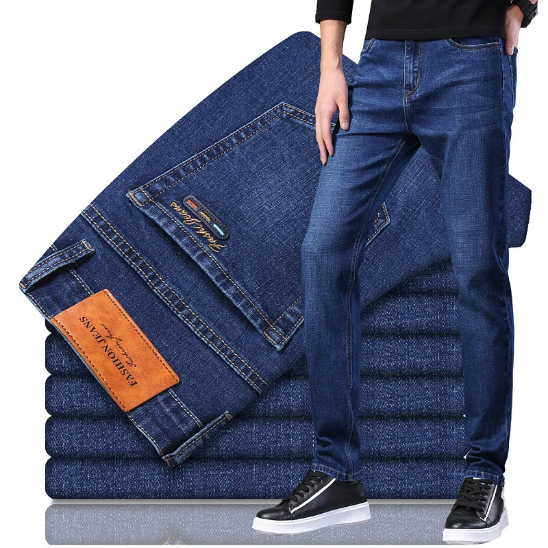 Fashion Vintage Men Jeans Blue Color Slim Fit Casual Business Jeans Men Classical Denim Pants Big Size 28-42 Elastic Jeans Homme