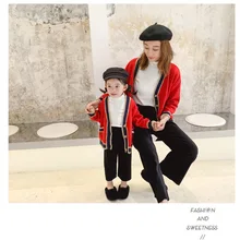 Модный весенний свитер в английском стиле с длинными рукавами для родителей, кардиган для мамы и девочки