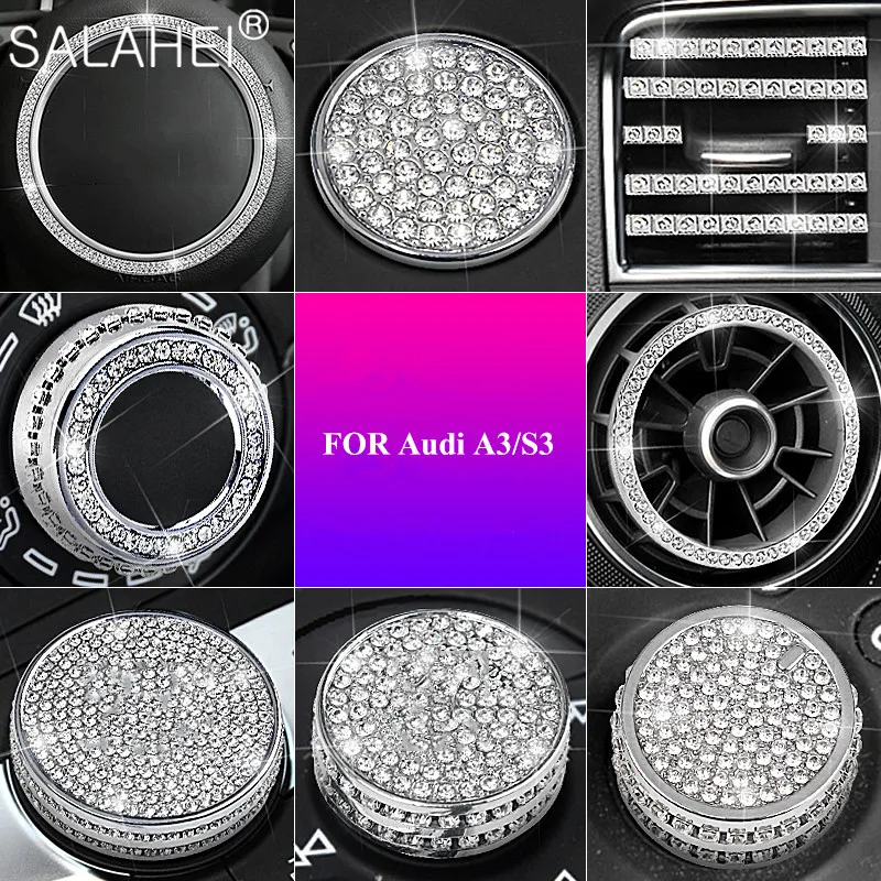 

Luxury Crystal Diamond Car Steering Wheel Emblem Interior Rhinestone For Audi A3 S3 Q2L Decoration Stickers