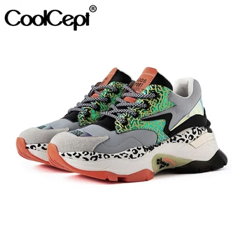 

CoolCept Women Real Leather Leopard Fashion Sneakers Ins Hot Sale Platform Outdoor Leisure Shoes Woman Footwear Size 35-40
