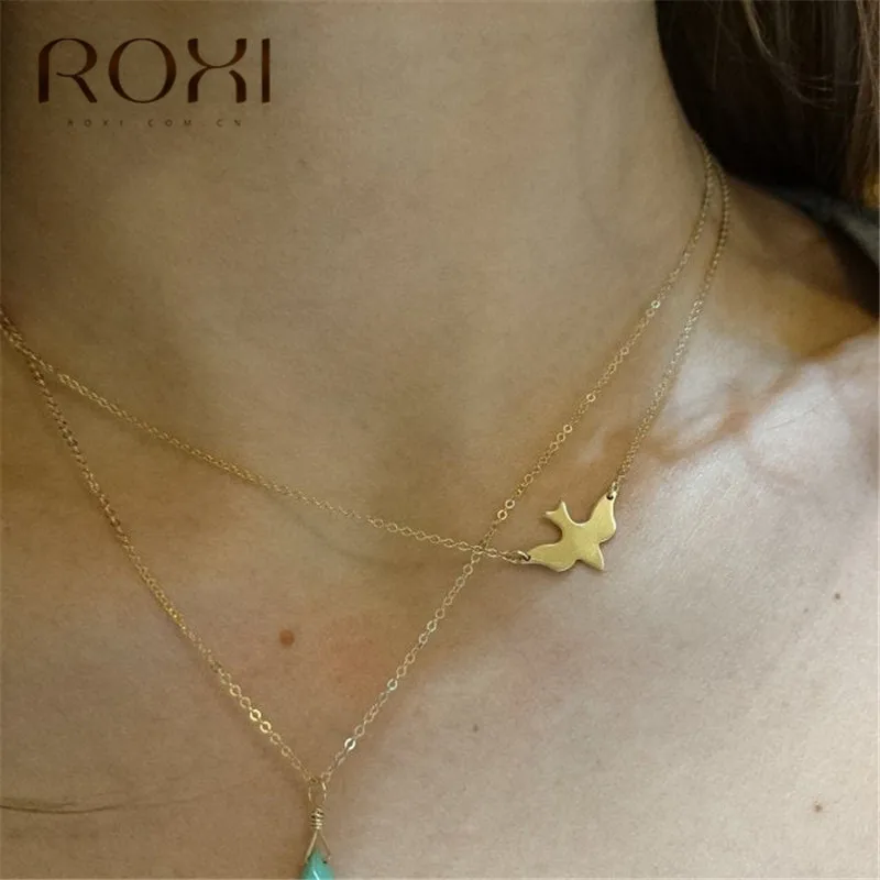 ROXI, новинка, Голубь мира, Летающие птицы, ожерелье, женские подарки, ключицы ожерелья цепи и подвески-макси, 925 пробы, серебряное ожерелье