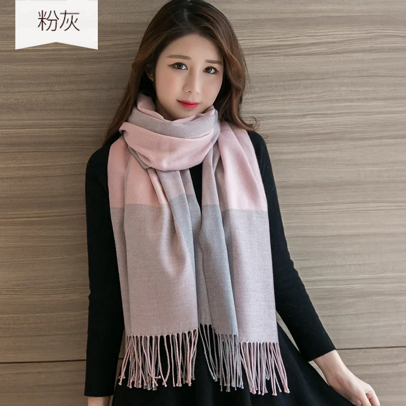 

2019 Autumn Winter Female Wool Plaid Scarf Women Cashmere Scarves Wide Lattices Long Shawl Wrap Blanket Warm Tippet Black