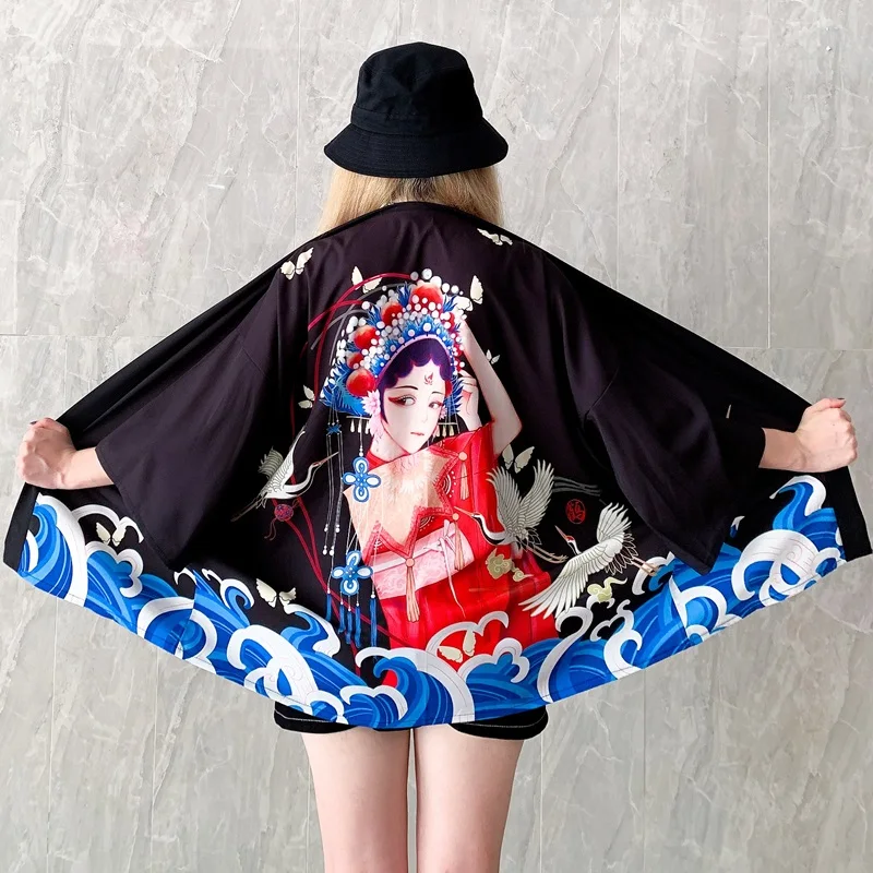 Japanese Kimono Japanese Kimono Cardigan Japanese Kimono Shirt Women Kimono Cardigan Haori Clothes Yukata Women Japanese Streetwear Summer Beach Obi