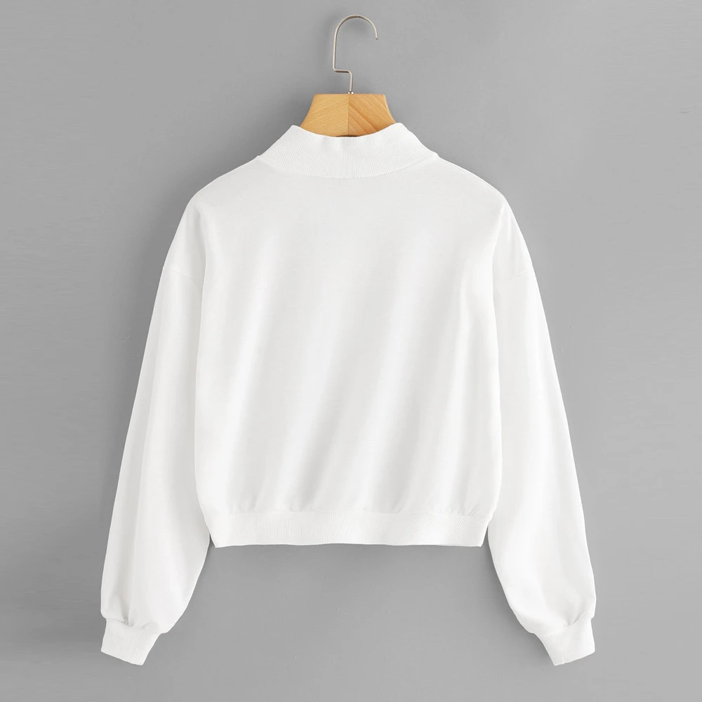 Ladies Zipper Half Placket Sweatshirt Contrast Tape Side Stand Turtleneck Autumn Casual Women Crop Tops Girls Ladies 809