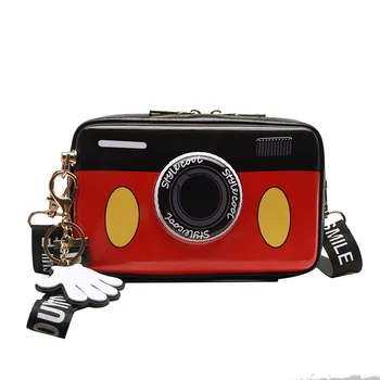 

Disney Women Crossbody Bags Mickey Minnie Camera Shoulder Bag PU Fashion Transparent Messenger Handbag Waterproof Plush M4509
