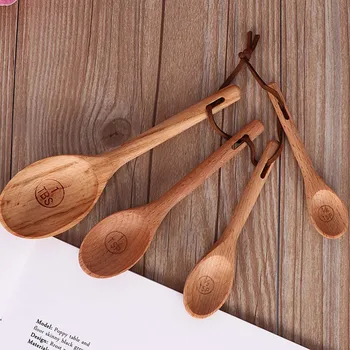 

4 Pcs/Set Wooden Beech Wood Coffee Scoops Measuring Spoon Set Baking Tool Ladle Kitchen Tools