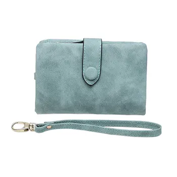 

Zipper Pocket Cash Key Durable Fashion With Lanyard Practical Short Multi Card Slot Buckle Women Wallet Bifold Design PU Leather