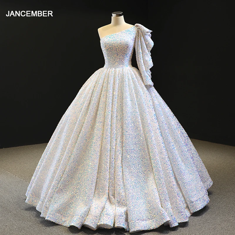 

J67098 janceber вечерние платья для женщин размера плюс формальное платье на одно плечо с блестками на шнуровке белое платье для выпускного вечера soiree femme longue