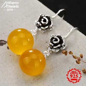 

S925 Fine Jewelry Earrings 925 Sterling Silver Artisan Baltic Retro Exquisite Semi Gemstone waterdrop moldavite