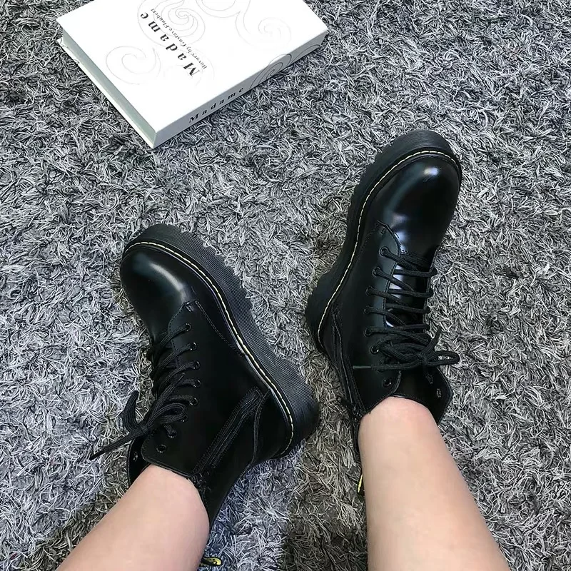 Зимние сапоги Botas Mujer; сезон весна-осень женские ботинки с круглым носком, на шнуровке, на шнуровке; Bottines Pour Les Femmes толстая подошва, женские ботильоны, женские ботинки