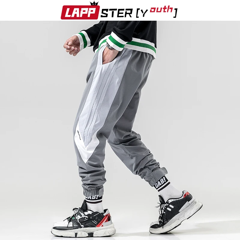 

LAPPSTER Side Striped Streetwear Cargo Pants Men Harem Pants 2019 Overalls Mens Embroidery Black Sweatpants Plus Size Joggers