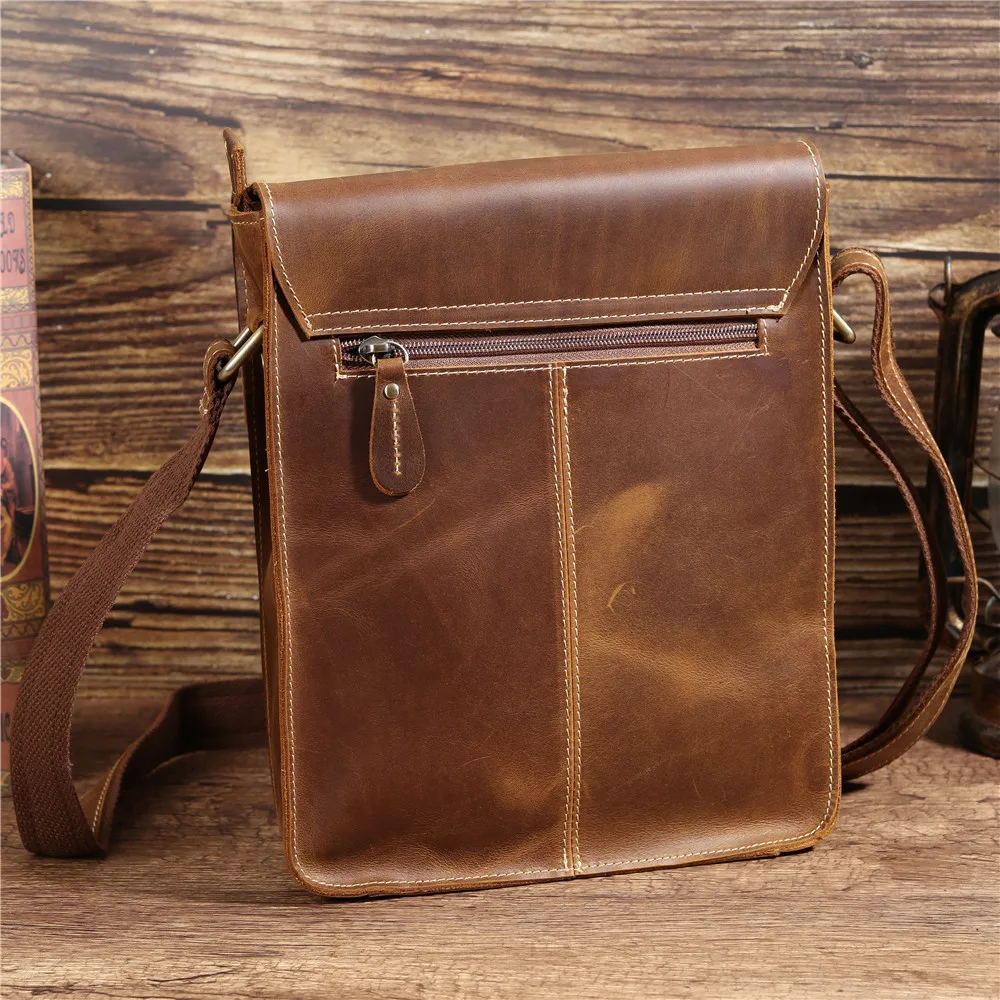 Genuine Leather Handbag Shoulder Bag for IPAD Retro Crazy Horse Messenger Business Briefcase Travel Cross Body Bag Large Tote