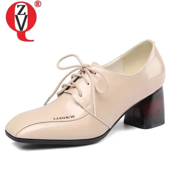 

ZVQ spring new fashion women pumps outside high heels square toe genuine leather cross-tied women shoes drop shipping size 33-43