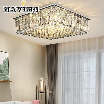 

Modern Rectangular Clear Crystal Ceiling Lamp for Living Room Bedroom Kitchen Lighting