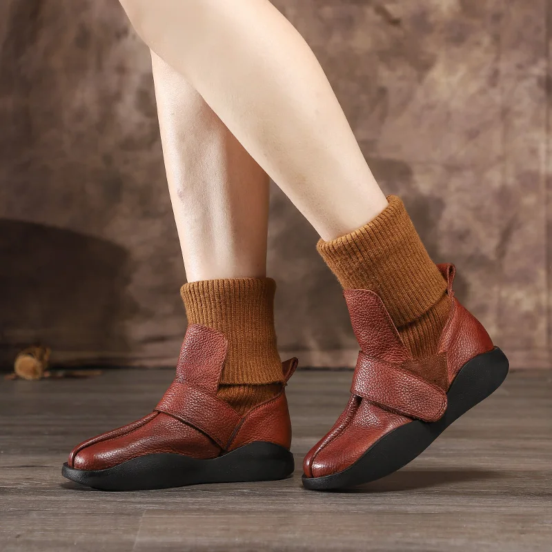 

Original Leather Women Shoes Ankle Boots Round Toes Ladies Elastic Two Wearing Wool Boots Female Flat Boots
