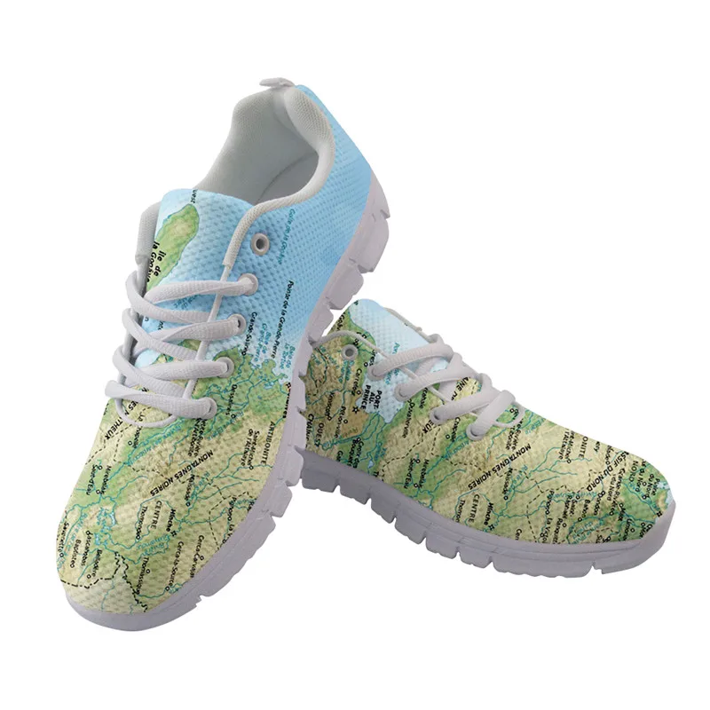 Fashion Map Pattern Women Casual White Sneakers Girls Platform Sneakers for Female Comfortable Mesh Flats Shoes Zapatos Mujer