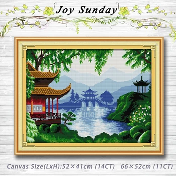 

Garden views lake Chinese style scenery painting 14CT 11CT counted cross stitch kits embroidery set Needlework Set Home decor