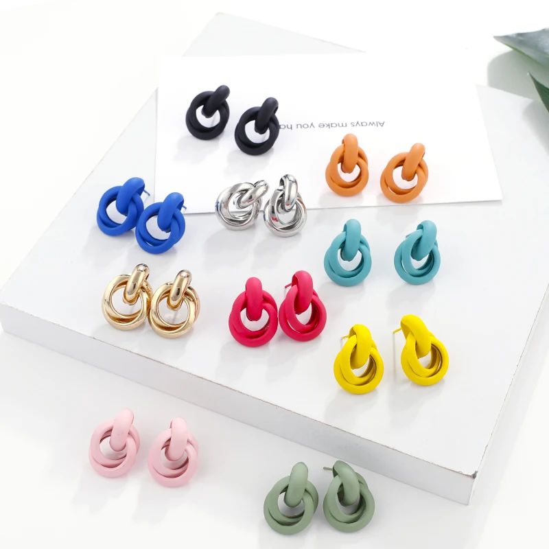 

AENSOA 2019 New Fashion Colorful Metal Drop Earrings for Women Trendy Simple Cute Knot Irregular Statement Earrings Jewelry