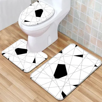 

Bath Mats 3pcs/set Line Pattern Bathroom Carpet Non-Slip Bathroom Floor Mat Pedestal Rug Toilet Lid Cover