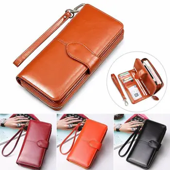 

Women Leather Wallet Long Zip Purse Card Holder Case Clutch Phone Handbag Casual Solid Waterproof Lady Handbag Coin Purses