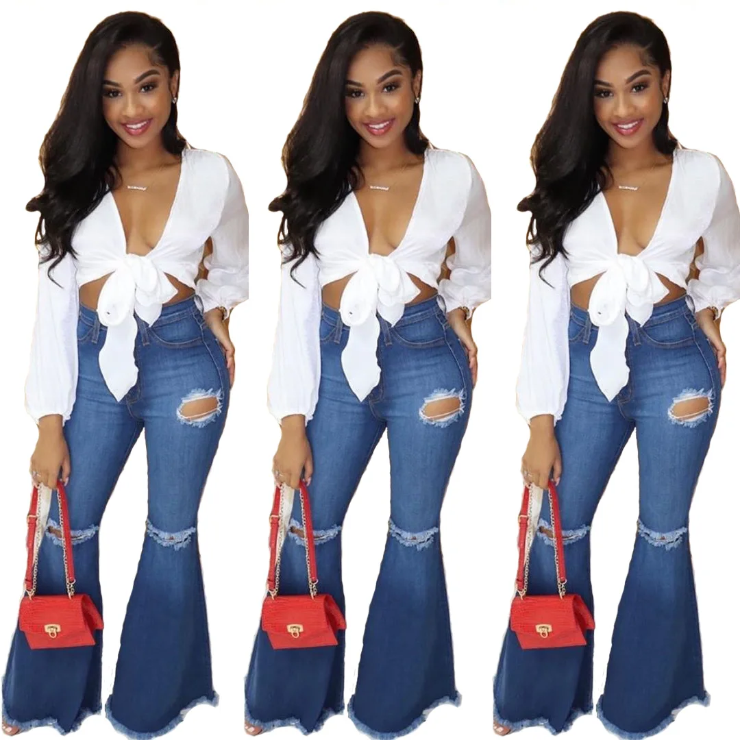 

European and American fashion, versatile, flared and wide leg jeans pants