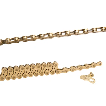 

ZTTO 11 Speed Bike Semi-Hollow Chain Mountain Cycling Bicycle Chain Ultralight Bicycle Chain 116 Link with Magic Button - Golden