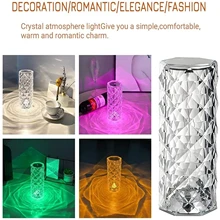 

Crystal Table Lamp Touch Control, Creative Rose Led Night Light With Remote Romantic Columnar Diamond Crystal Usb Night Lamp