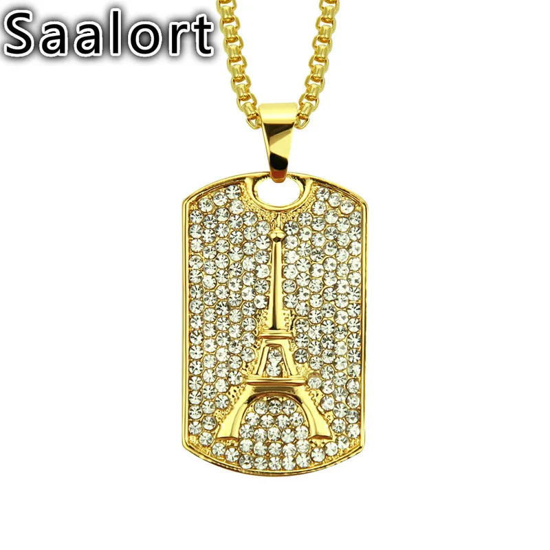 

Tower Pendant Chain with Crystal Zircon Inlaid Hip-hop Style Exquisite Male Accessories Necklace Gift for Men and Boys
