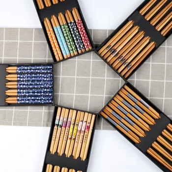 

Anime Chopsticks Bamboo Tableware Set Gift Box Household Pointed and Portable Japanese Style Chopstick Kitchen Korean Supplies