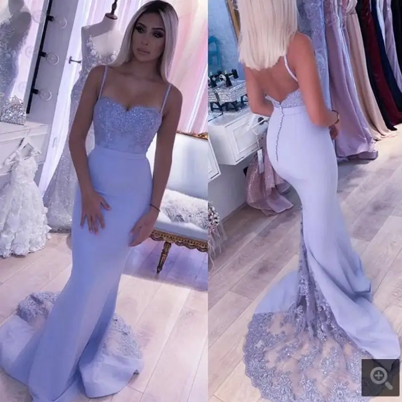 

Bridesmaid Dresses Backless Mermaid Lilac Lace 2019 Straps Beaded Applique Wedding Party Gown Wedding Guest Maid Of Honor dress