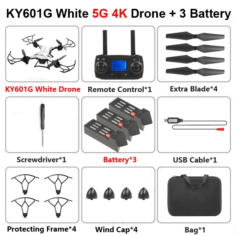 KY601G White 3B KY601G Профессиональный gps-дрон с камерой 4K HD 5G WiFi gps FPV 2000 метров Дистанция управления RC Квадрокоптер Вертолет игрушки SG907 - Цвет: KY601G White 3B