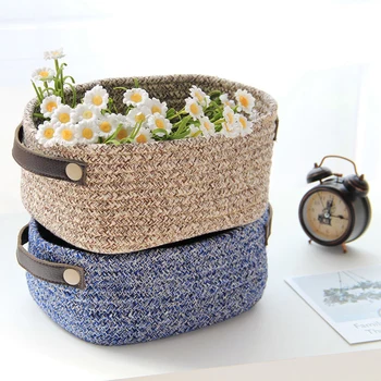 

High Quality Woven Sundries Storage Baskets with Handle Toy Basket Desktop Book Cosmetics Storage Box Organizer for Small Things