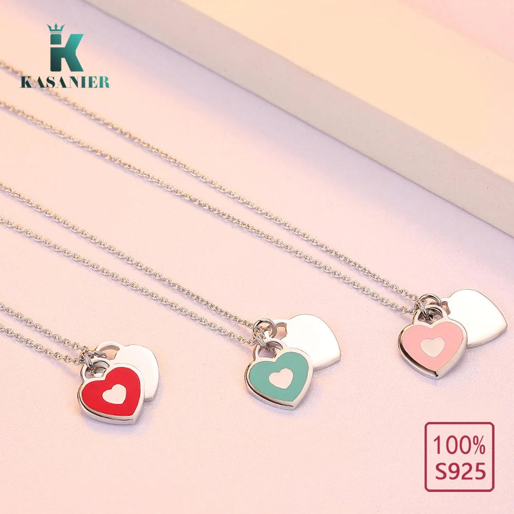 KASANIER Новое поступление любовь двойное сердце 925 Стерлинговое Серебро аксессуары
