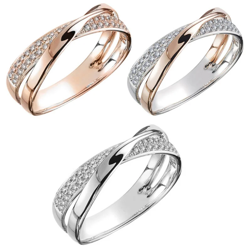 Anillo de circón con microincrustaciones para mujer y niña, joyería de compromiso, sortija cruzada, Color doble