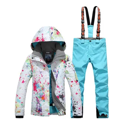 one GSOU SNOW Winter Ski Jacket+Pants Womens Snowboarding Suits Super Waterproof Breathable Ski Suit Female - Цвет: one