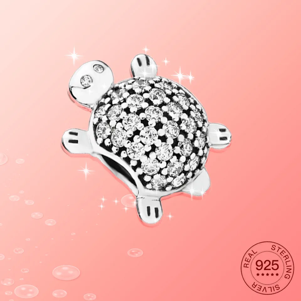 Настоящее серебро 925 пробы Шарм черепаха сверкающий CZ Fit оригинальный браслет и