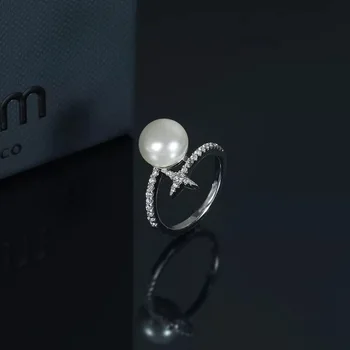 

2019 new design European shooting star crystal rings original brand elegant delicate rings with pearl girl