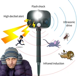 Répulsif à énergie solaire pour animaux, alarme antivol d'extérieur, répulsif ultrasonique pour chiens et chats, écureuil, nouveauté 2022 