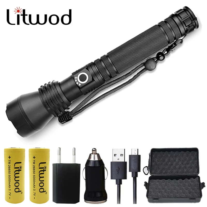 Litwod Z401285 XHP70.2 3900lm мощный светодиодный фонарик Перезаряжаемый Фонарь 18650 и 26650