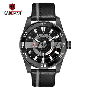 

KADEMAN Fashion Faux Leather Mens Analog Quarts Watches Wrist Waterproof Date Display Sport Army Top Brand Luxury Casual Clock