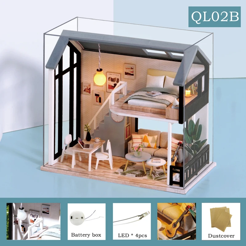 CUTEBEE DIY Doll House Wooden Doll Houses Miniature Dollhouse Furniture Kit with LED Toys for children Christmas Gift QT05 9