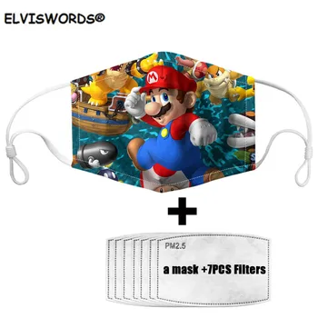

ELVISWORDS Face Mask with 7 Filters Super Mario Bros Funny Kids Face Mouth Mask Dustproof Adult Mouth Mask Drop Shipping Masks
