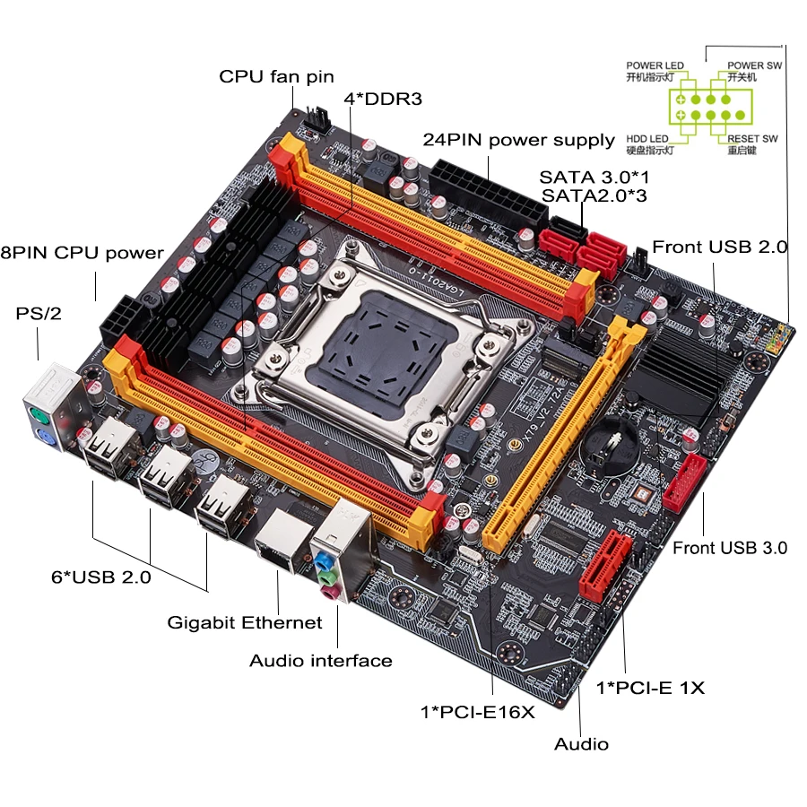 Qiyida X79 chipset motherboard combo kit set Xeon E5 2640 LGA 20112Pcs x 4GB= 8GB 1333 DDR3 ECC REG memory