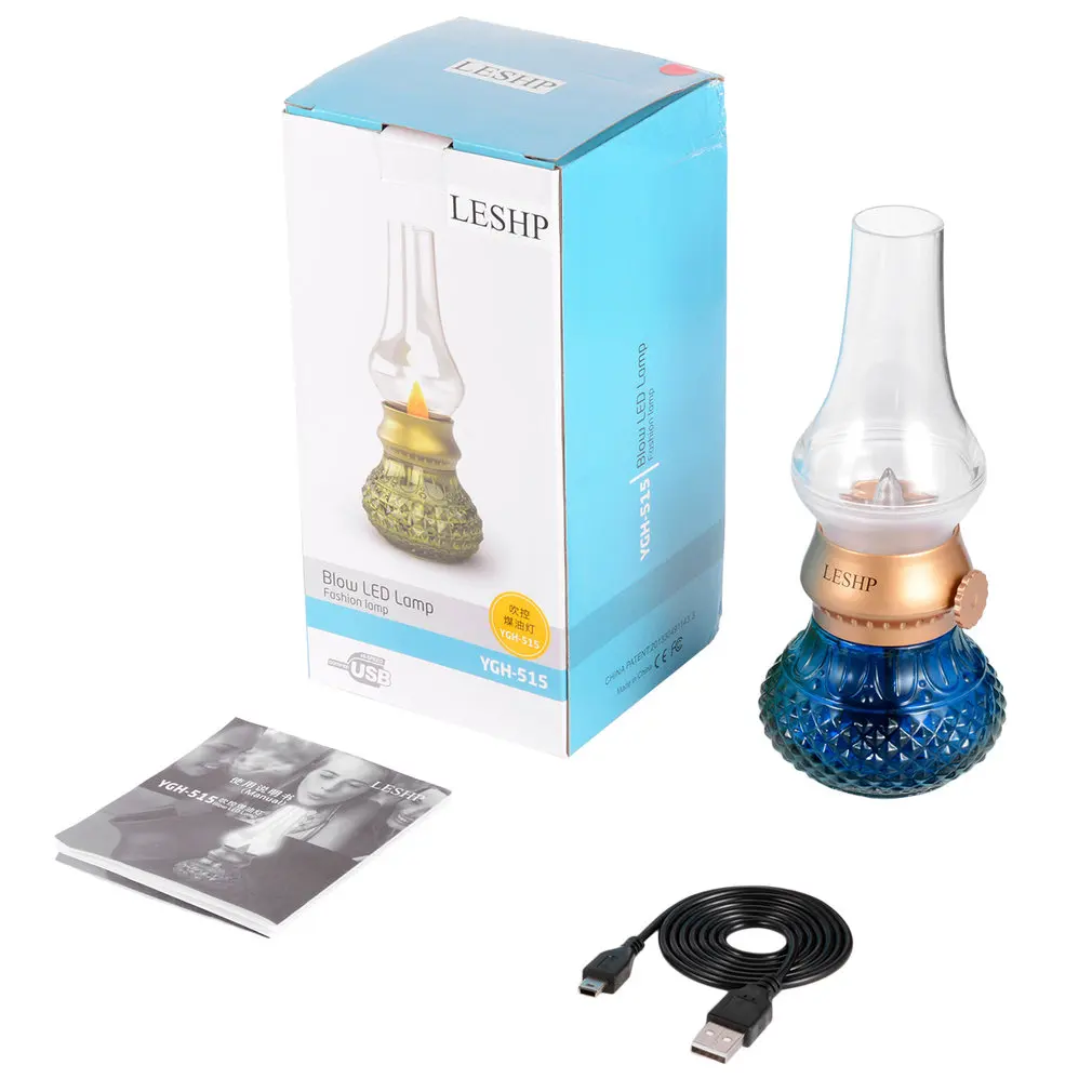 

Retro Blow USB Rechargeable Blowing Control Adjustable Brightness LED Nightlight Table Lamp for Indoor & Outdoor