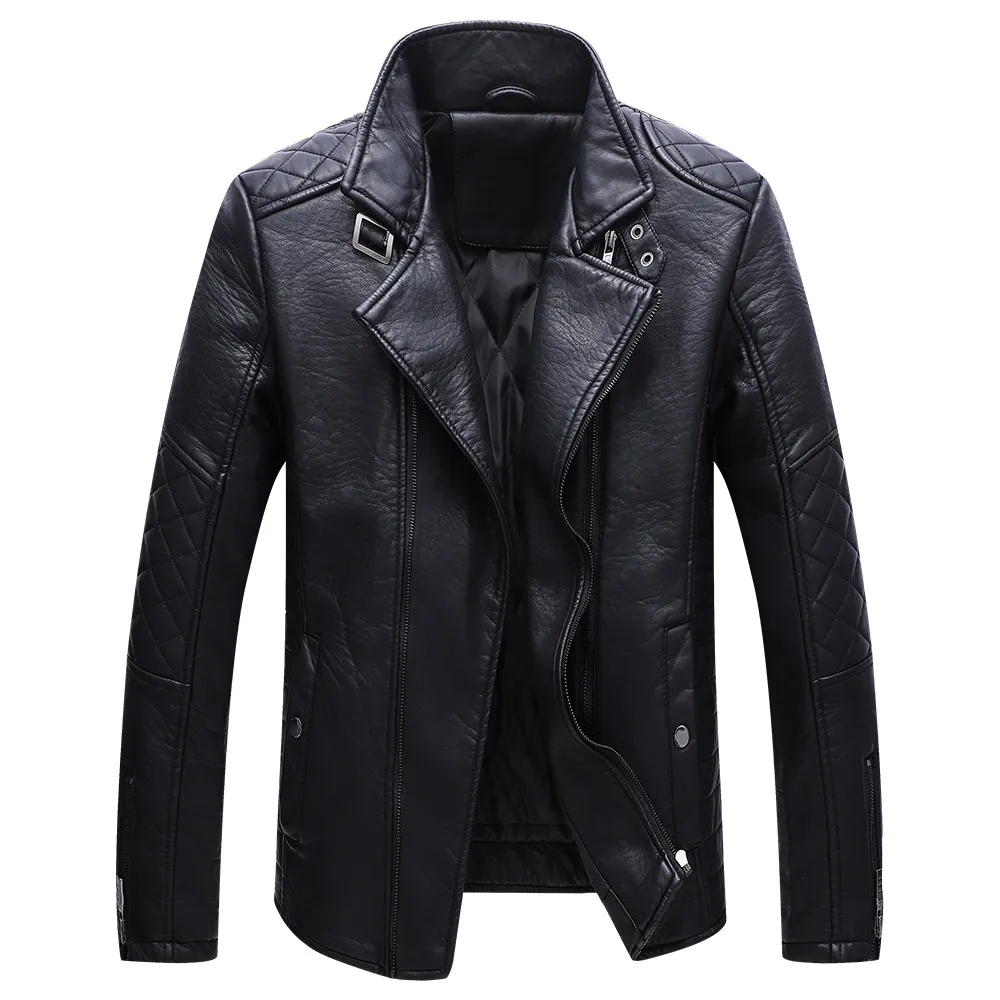 Черный Chaqueta Hombre, мужская кожаная куртка, модная, мульти-молния, теплая ветровка, куртка с длинными рукавами, черные мужские пальто, зима#0730 - Цвет: Черный