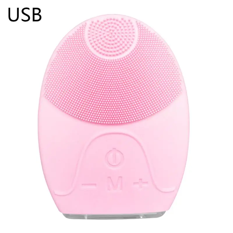 Pink 1 SET Rechargeable Silicone Facial Skin Cleansing Face Massager Vibration Mini Electric Deep Clean Waterproof Brush Machine - Цвет: Pink