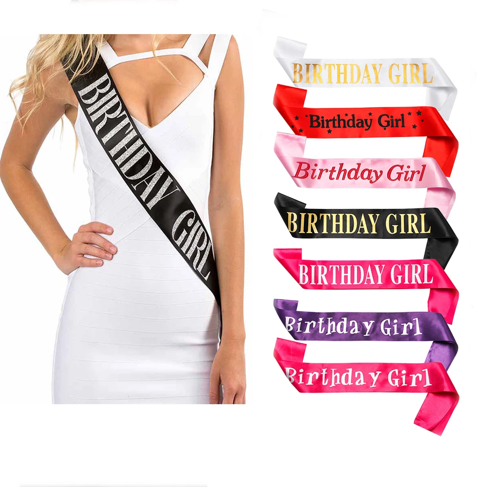 Faja de satén con brillo de niña para cumpleaños, faja para el hombro con lazos de niña para cumpleaños, accesorios de decoración para fiesta, 1 unidad