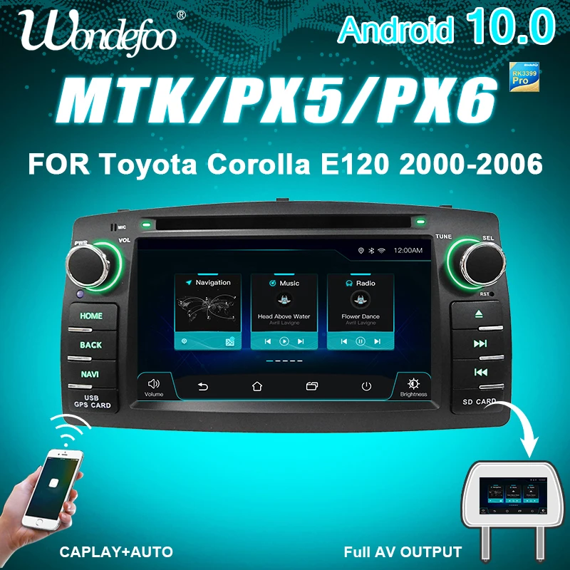PX6 4G 64G автомагнитола 2 din Android 10 магнитола автомобильное радио для Toyota Corolla E120 BYD F3
