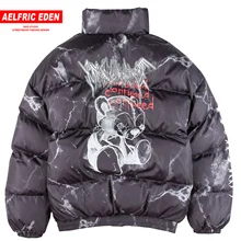 Aelfric Eden, Мужская Толстая парка в стиле хип-хоп с принтом медведя, Повседневная Теплая стеганая куртка, пальто, Harajuku, Мужская ветровка, уличная одежда